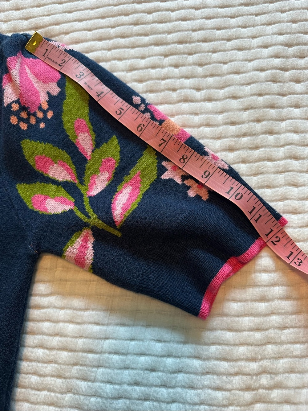 THML Navy Floral Knit Top with Pink Trim, size medium - Picture 5 of 6